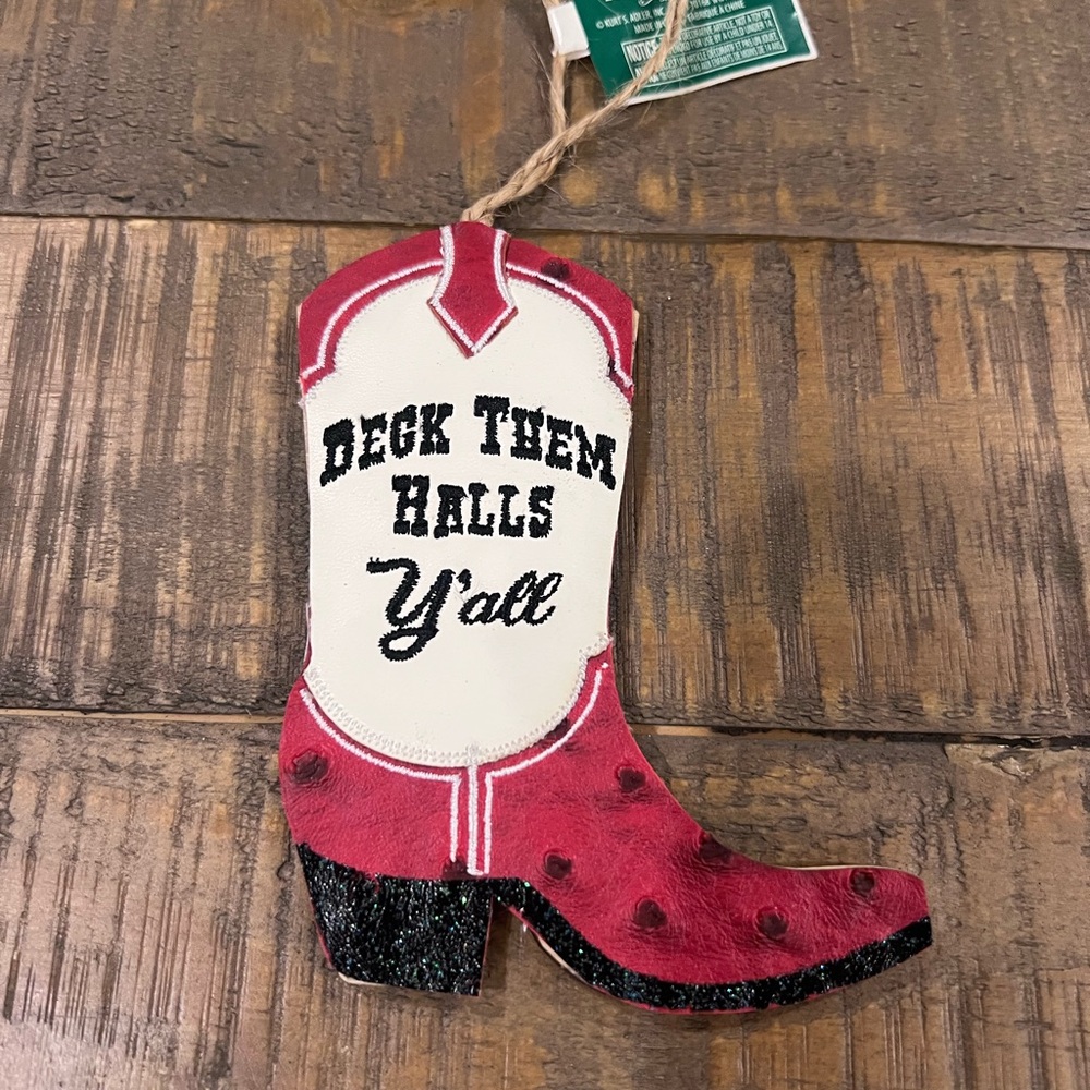 Kurt Adler Red and White Cowboy Boot Ornament
